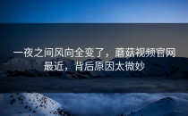 一夜之间风向全变了，蘑菇视频官网最近，背后原因太微妙