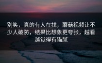 别笑，真的有人在找，蘑菇视频让不少人破防，结果比想象更夸张，越看越觉得有猫腻