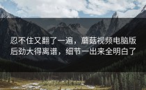 忍不住又翻了一遍，蘑菇视频电脑版后劲大得离谱，细节一出来全明白了
