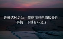 谁懂这种后劲，蘑菇视频电脑版最近，事情一下就有味道了