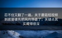 忍不住又翻了一遍，关于蘑菇短视频到底是谁先把风向带歪了，关键点其实藏得很深