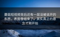 蘑菇短视频背后还有一层没被说开的东西，表面像结束了，其实真正的悬念才刚开始