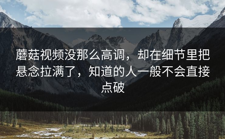 蘑菇视频没那么高调,却在细节里把悬念拉满了,知道的人一般不会直接点破 第1张 蘑菇视频没那么高调,却在细节里把悬念拉满了,知道的人一般不会直接点破 第1张