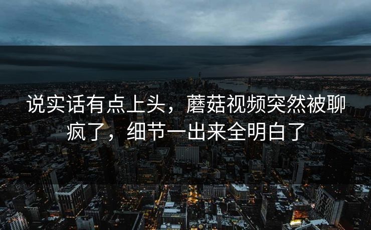 说实话有点上头，蘑菇视频突然被聊疯了，细节一出来全明白了