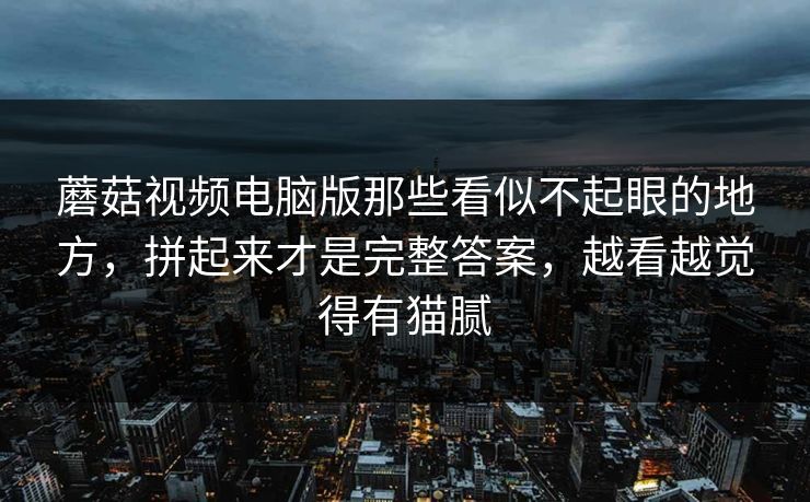 蘑菇视频电脑版那些看似不起眼的地方，拼起来才是完整答案，越看越觉得有猫腻